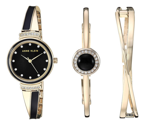 Anne Klein Juego De Reloj Y Brazalete En Tono Dorado Y Negro