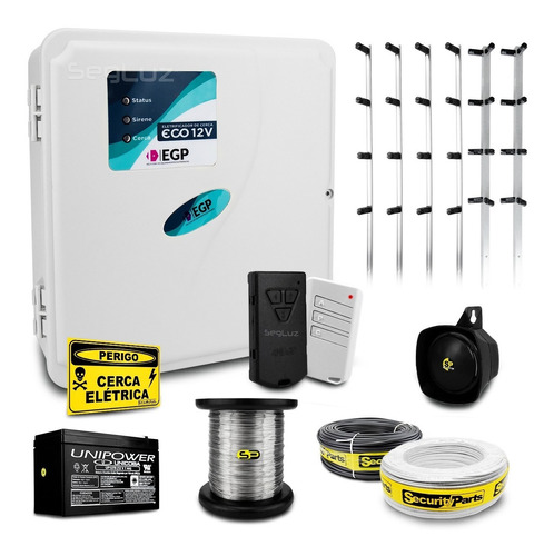 Kit Cerca Elétrica Alarme Gcp 60mts 2 Controles Bateria