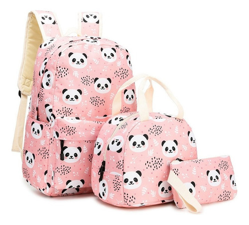 Mochila Escolar Pink Panda, Kit De Lonchera, For Su Estuche