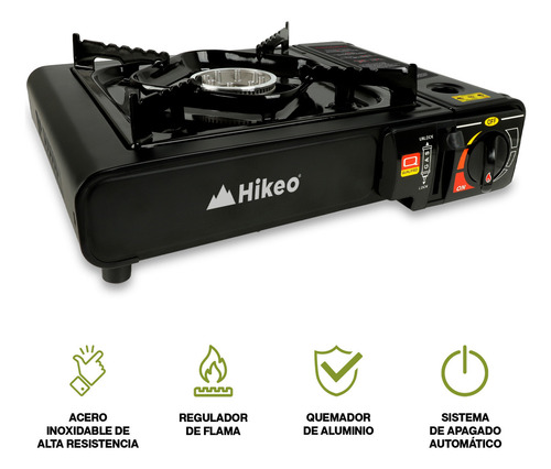 Parrilla de Gas Portátil para Camping, para Cartuchos de Gas Butano, Estufa para Acampar Acero Inoxidable, Ajuste de Flama y Estuche de Transporte