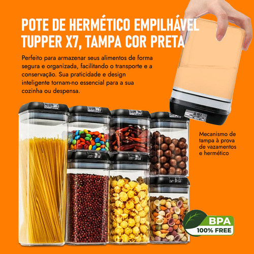 Conjunto 7 Potes Herméticos Acrílico Empilháveis Organização