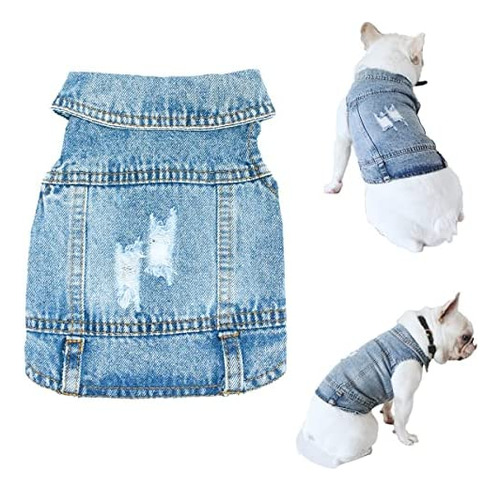 Miss Pet Blue Ripped Cowboy Dog Jean Jacket Ropa Para Mascot