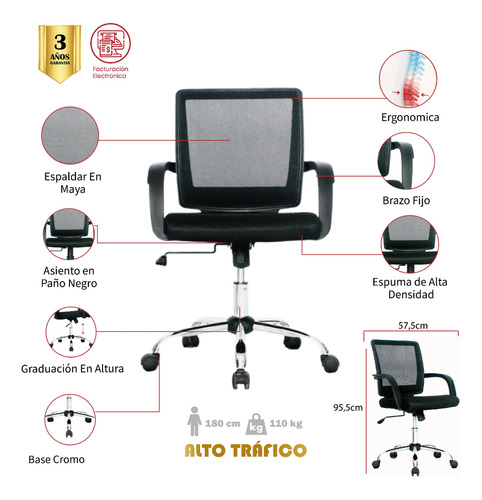 Silla De Oficina Irlanda Base Cromo