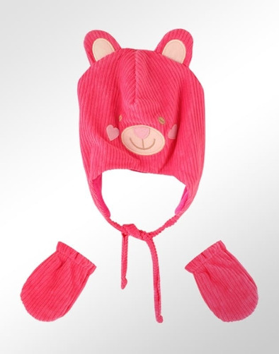 Gorro + Luva Infantil Ursinho Rosa Tamanho G