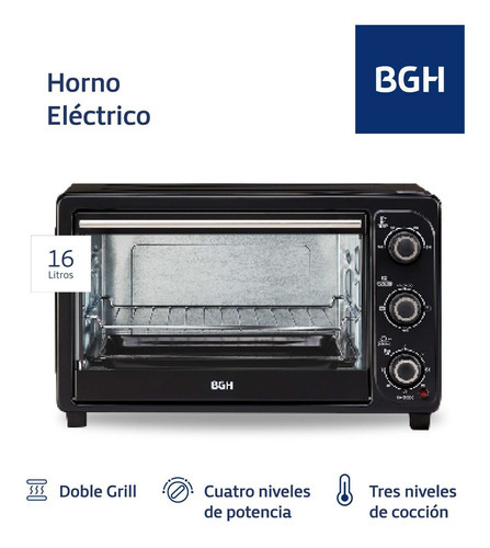 Horno Eléctrico Bgh 16 Litros Bhe17m20n Color Negro