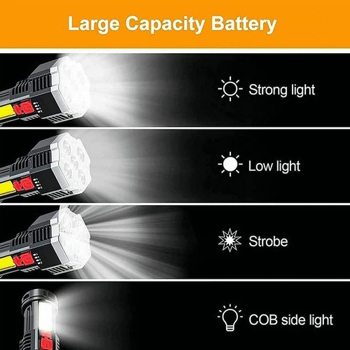 Lámpara Táctica Recargable Impermeable Led Cob Multifunción,