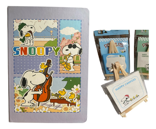 Set Libreta Pasta Dura Snoopy + Postit Snoopy Con Caballete