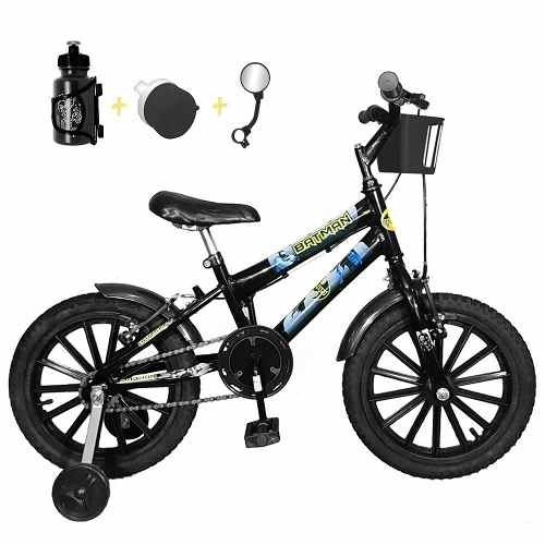 Bicicleta urbana FlexBikes Aro 16 para niños color negro con ruedas de entrenamiento
