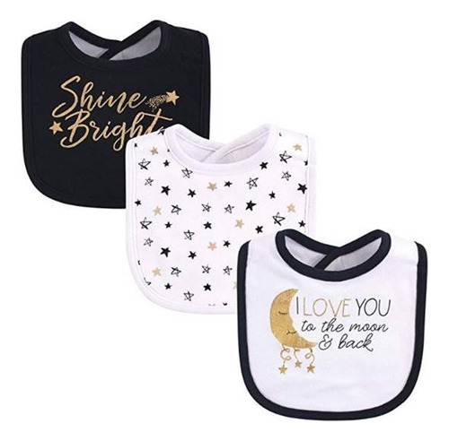 Babero De Tela Para Bebé Yoga Sprout Metallic Moon 3 Pzs Color Negro Talla 0-6 M