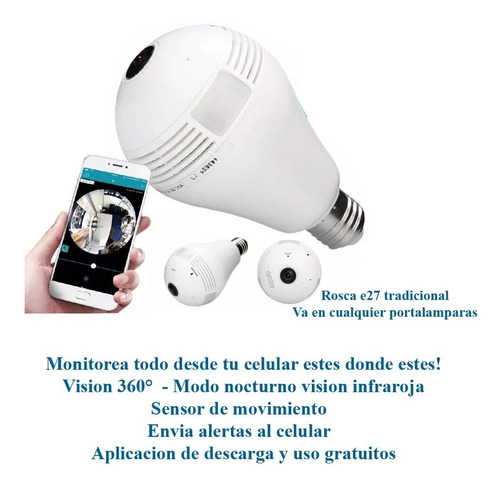 Camara Ip Wifi Foco Lente 360º Led Espia Parlante Sensor