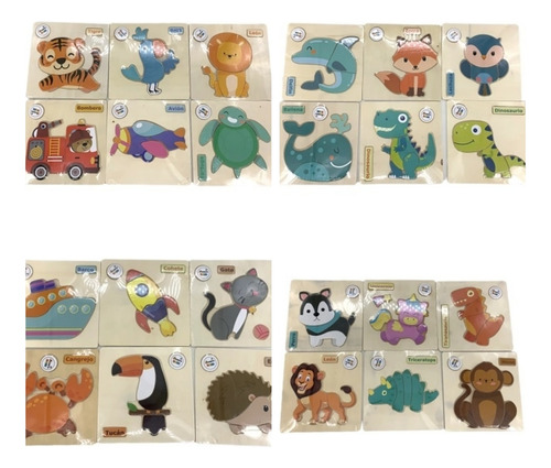 Rompecabezas Pack X 5 Madera Animales Vehiculos Puzzle