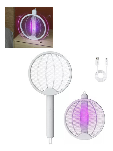Raqueta Eléctrica Recargable JP Para Matar Moscas Y Mosquitos - Con Base De Carga, Indicador De Batería Y Gran Capacidad, Ideal Para Interiores Y Exteriores Color Blanco