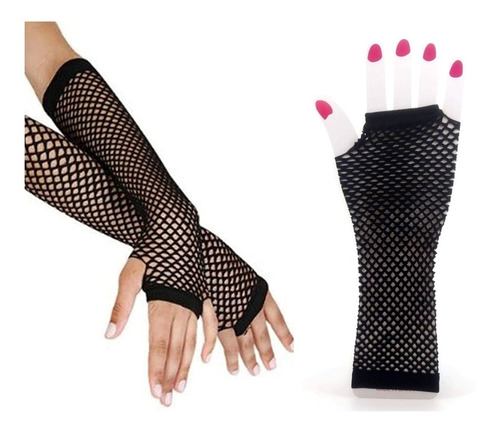 Imagen 3 de 9 de Guantes De Red Sin Dedos Mediano Negro X 12 Unidades