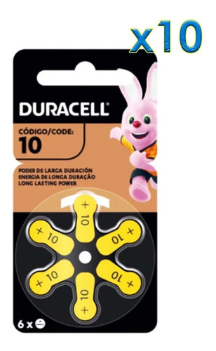 Pack 60 Pilas Duracell Auditivas Zinc-air #10 