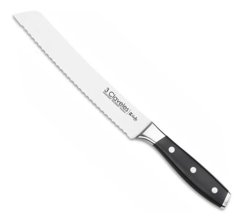 Cuchillo Cocina Profesional Pan 3 Claveles Acero Inoxidable Color Negro