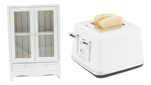 2x Mini Mueble De Casa De Muñecas 1:12 Y Tostadora Con 2