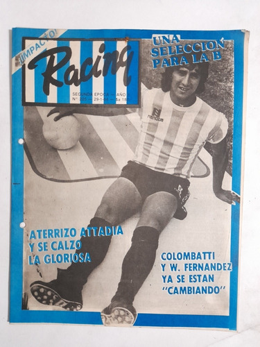 Revista Racing 206. Colombatti Y Walter Fernandez Año 1985