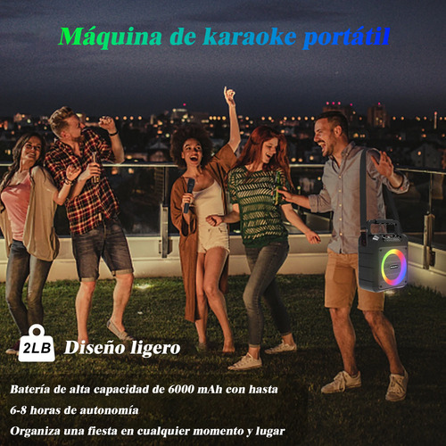 Bocina Karaoke Bluetooth Recargable Portatil Con 2 Microfono