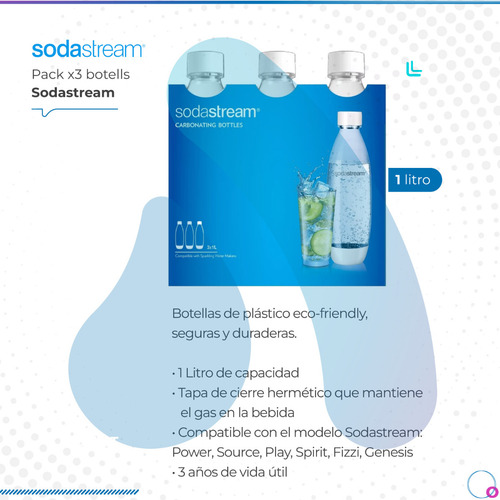 Imagen 2 de 10 de Botellas Sodastream Pack De 3 1lt Gasificadora