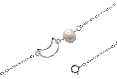 Pulsera De Plata 925 Perla Con Figura Luna