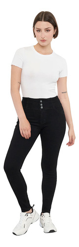 Jeans Mujer Algodón Push-up 3 Botones Negro - Corona