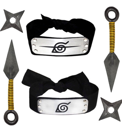 Cosplay Naruto 1 Banda Hoja + 1 Itachi + 2 Kunai +2 Shuriken