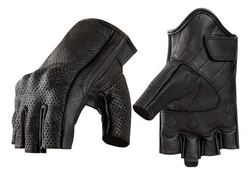 Guantes Sin Dedos Cuero Negros. Moto Patines Skate Bicicleta