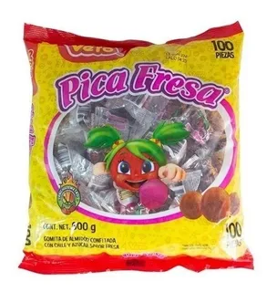 Pica Fresa Vero 100 Piezas Gomita Cubierta De Dulce Picoso