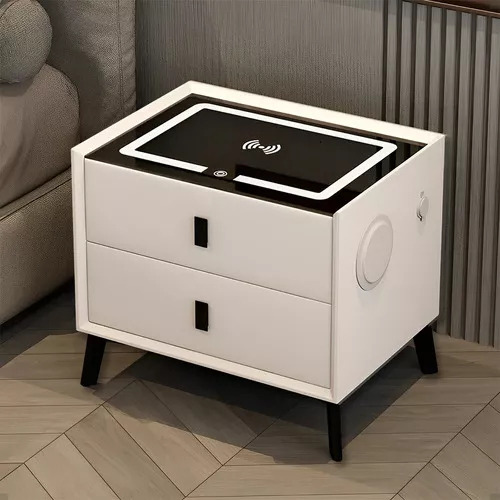 Mesa Cabeceira 2 Gavetas Branco Mesa Vidro Temperado Mesinha Auxiliar Lateral Cama Quarto Inteligente Luz Luminária Led White Arrow