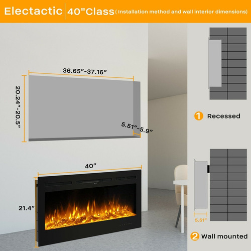 Chimenea Electrica Empotrable Con Iluminación Led De 101 Cms