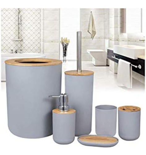 Laipi Juego De Accesorios De Baño De Madera De Bambú, 6 Cs S