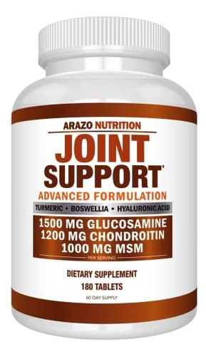 Arazo Nutrition - Glucosamina, Condroitina, Cúrcuma, Msm, Boswellia, Suplemento Para Aliviar Las Articulaciones, 180 Comprimidos