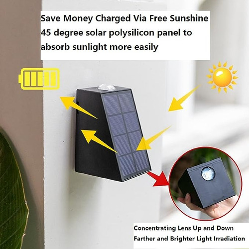 Aplique Solar Rectangular Doble Luz Calida Ip66 Decorativa
