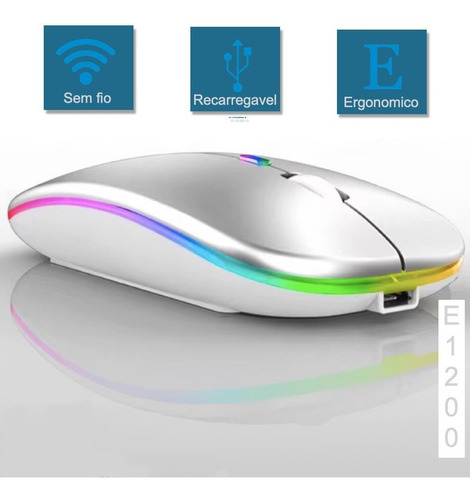 Mouse Wireless Bluetooth Sem Fio Com Led Rgb Alta Qualidade Cor Cinza
