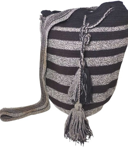 Mochila Grande Gris Claro - Negro De La Alta Guajira