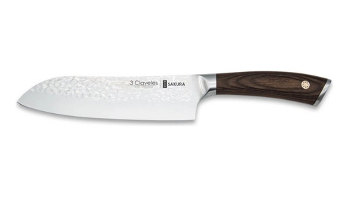 Cuchillo Chef Santoku 3 Claveles Línea Sakura Forjado Madera