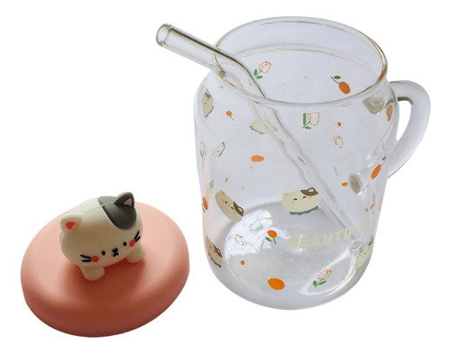 Vaso De Vidrio Gato Kawaii Para Bebidas Jugo Helado