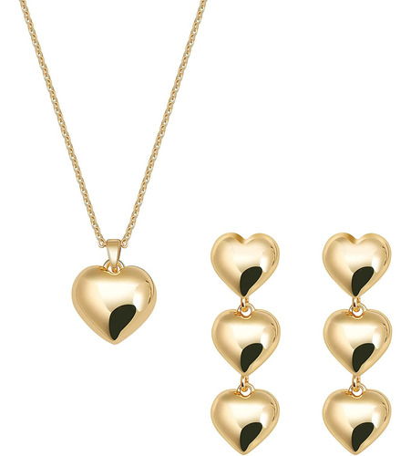 Juego De Joyas De Collar De Corazón De Oro Rosa, Plata Y Oro