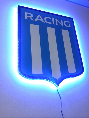 Cuadro Escudo Pared 20x25 Racing Club Con Luces Led Azul