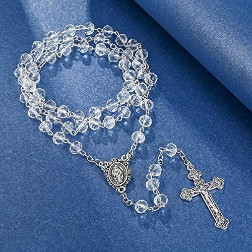 Rosario Católico Con Cuentas De Cristal Transparente, Collar
