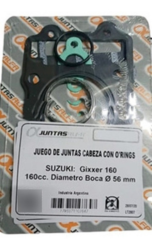 Junta Suzuki 160 Gixxer Jgo. 1/2 Cabeza Cilindro C/oring A