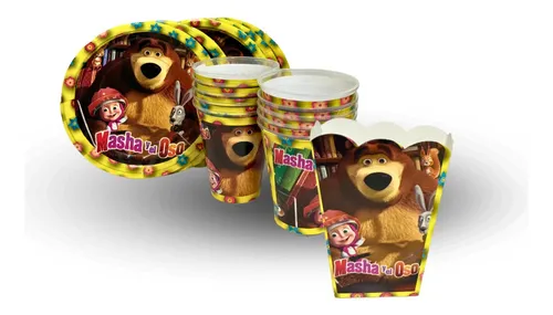 comprar Kit Platos, Vasos Y Palomeros Para 30 Invitados Personajes Masha Y El Oso