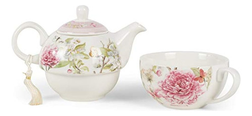 Delton Products 8149-6 Té De Porcelana Para Uno, Peonía Rosa