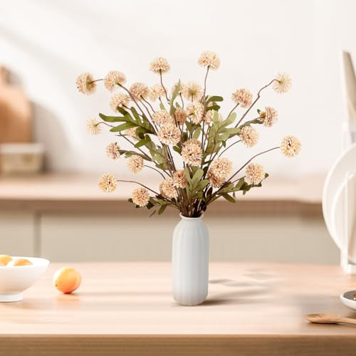 Flores Artificiales Pompon Mums En Tono Beige, 8 Tallos De C