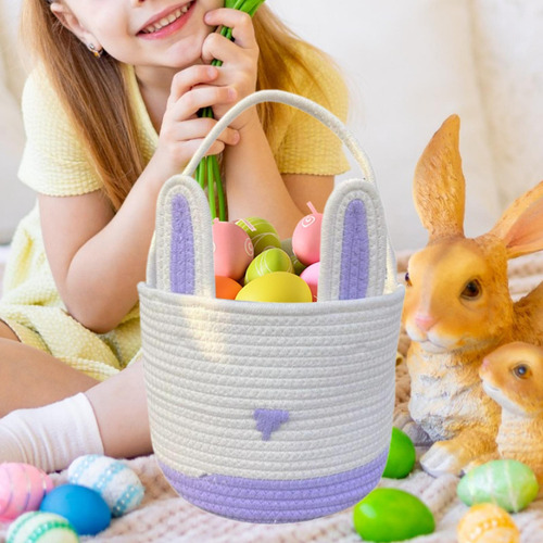 Canasta De Pascua Bolsa De Huevos De Pascua Cuerda Tejida