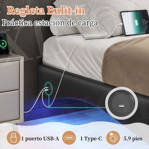 Base Cama Matrimonial Size Flotante Con Luces Led Ajustables