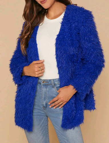Abrigo Chamarra De Peluche Azul Talla G