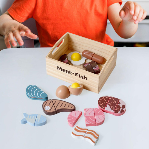 Juego De Alimentos De Madera Para Niños, Juego De Comida De