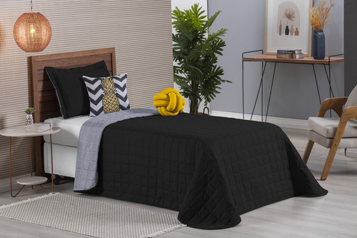 Colcha Cobre Leito Solteiro Preto-cinza Dupla Face Paris 5 Peças Cama Box Conjunto Completo Design Elegante Alta Qualidade Casa Laura Enxovais