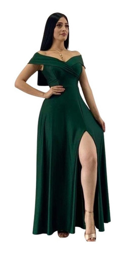 Vestido Manga Corta Hombros Descubiertos Verde Esmeralda Xl